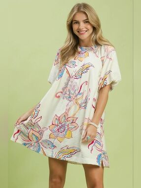 Umgee Boho Floral Print Mini Dress with Pockets